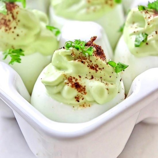 Creamy Avocado Deviled Eggs - Recipe photo by Woman And The Whisk