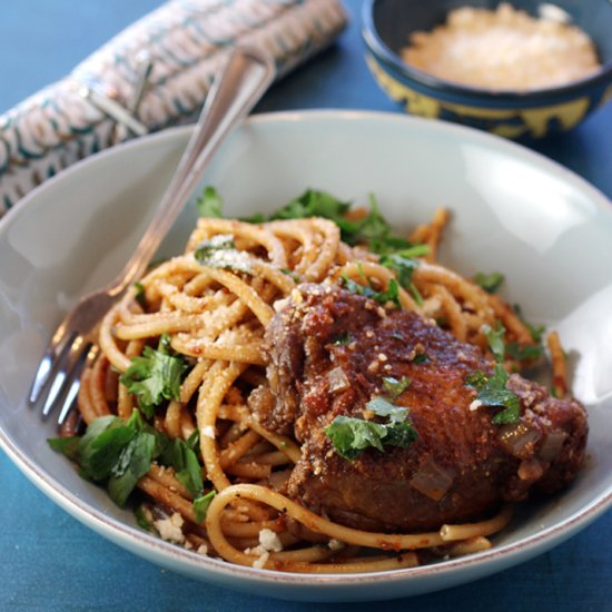 Greek Chicken Stew Over Pasta - Recipe photo by Food Gal