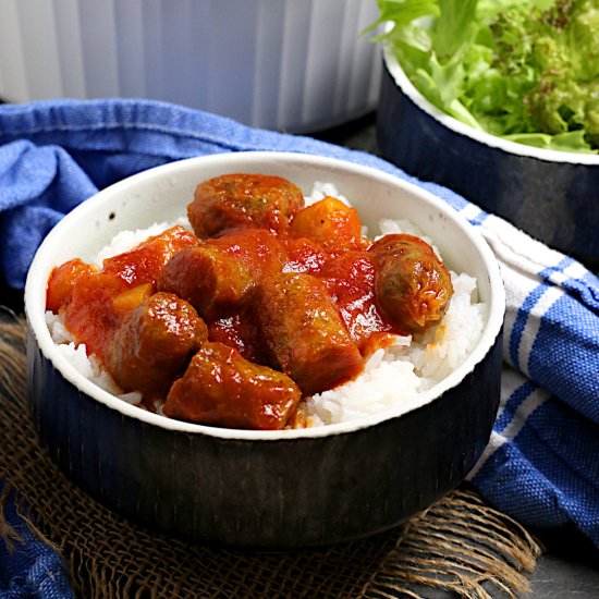 Peachy Sweet and Sour Sausages - Recipe photo by DomesticDreamboat