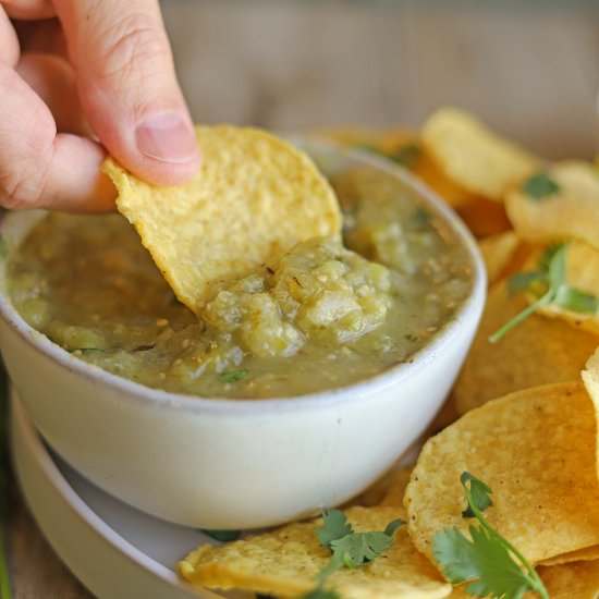 Oven roasted tomatillo salsa - Recipe photo by cadryskitchen