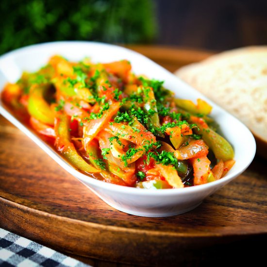 Piperade Basque Pepper Stew - Recipe photo by Brian Jones