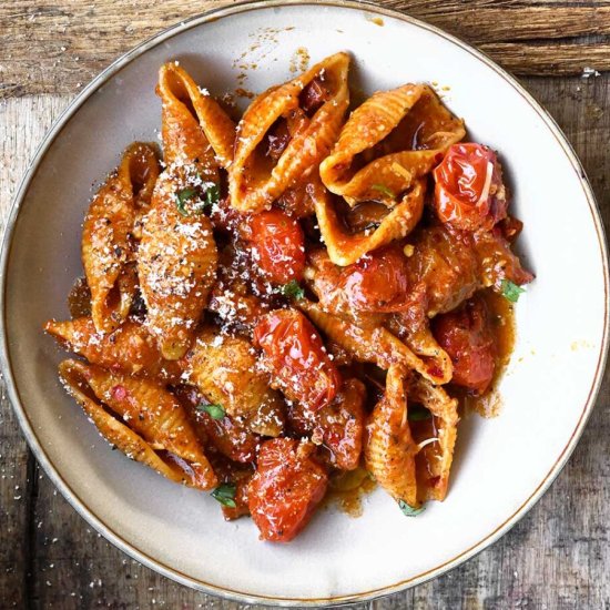 Bacon tomato pasta - Recipe photo by AnnaServingDumplings