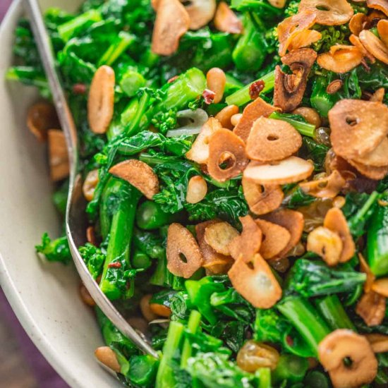 Rapini with Pine Nuts and Raisins - Recipe photo by ColeyCooks
