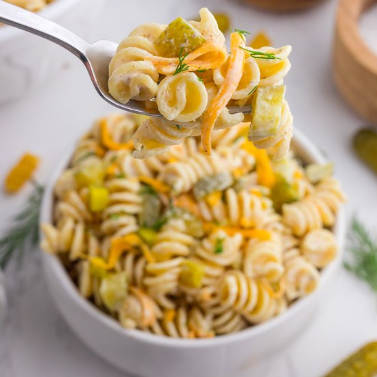 Creamy Dill Pickle Pasta Salad - Recipe photo by KyleeCooks