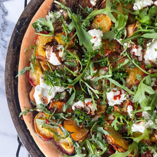 Grilled Peach and Goat Cheese Pizza - Recipe photo by bastecutfold