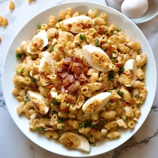 Deviled Egg Bacon Macaroni Salad - Recipe photo by TheButteryFairytale