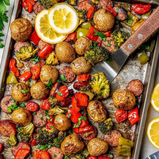 Sheet pan sausages and veggies - Recipe photo by Family Food on the Table