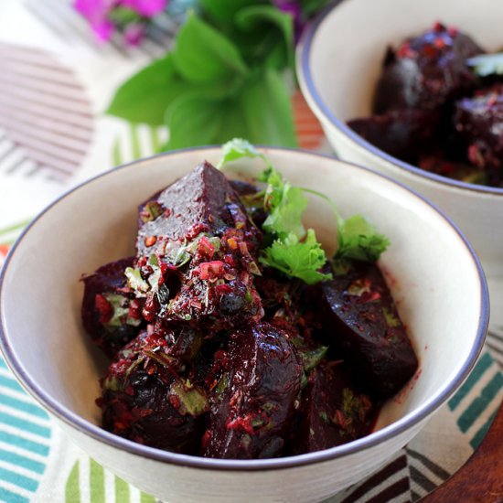 Roasted Beets with Chili Crisp - Recipe photo by Food Gal