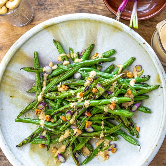 BBQ Green Beans with Miso Dressing - Recipe photo by a zest for life
