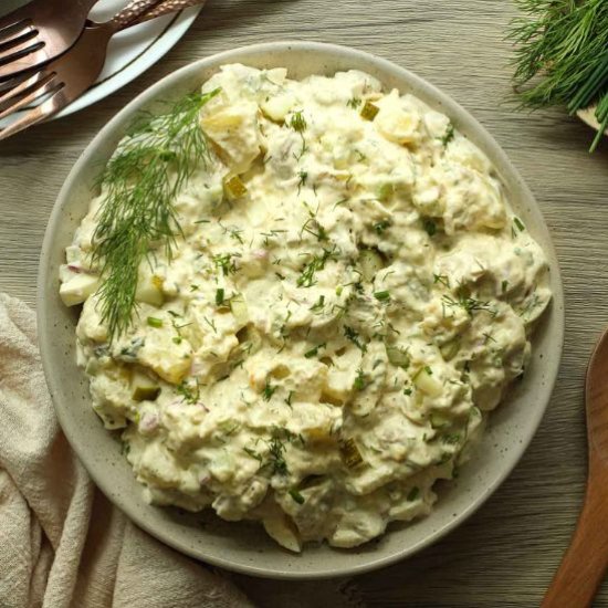 Potato Salad with Dill Pickles - Recipe photo by jenna@heavenlyspiced.com