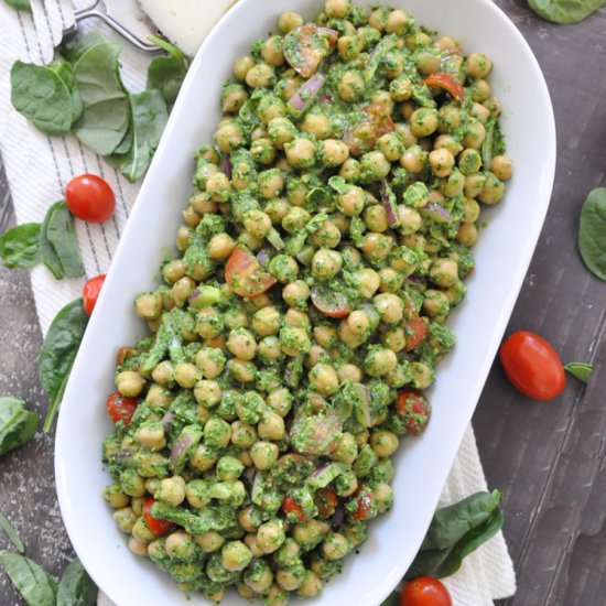 CREAMY Chickpea Pesto Salad - Recipe photo by Spain on a Fork
