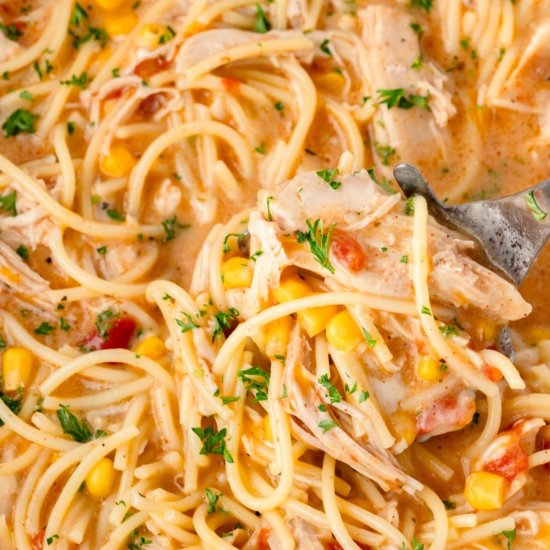 Slow Cooker Chicken Spaghetti - Recipe photo by LittleChefWithin