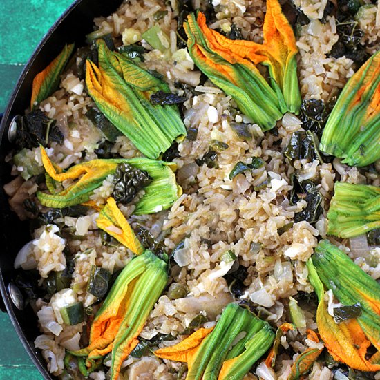 Squash Blossom-Maitake Rice Pilaf - Recipe photo by Food Gal