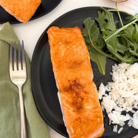 Brown Sugar Mustard Glazed Salmon - Recipe photo by asweetthyme