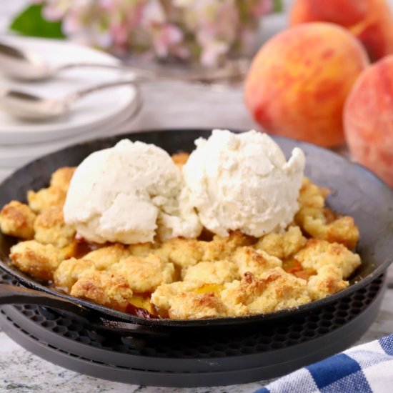 Small Batch Peach Cornmeal Cobbler - Recipe photo by practical southern cooking