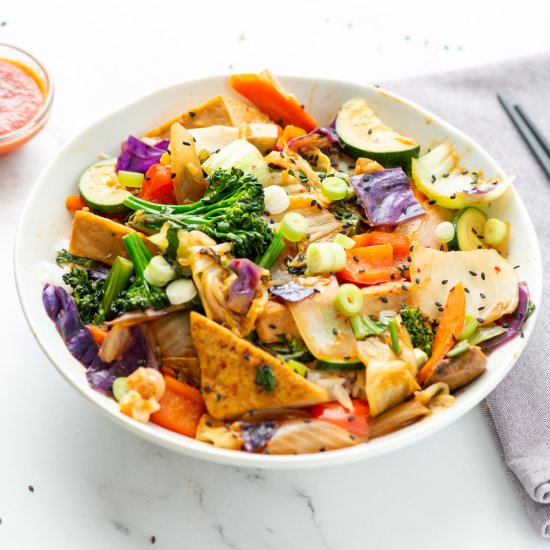 Kimchi Tofu Stir Fry with Veggies - Recipe photo by NextLevelBaker