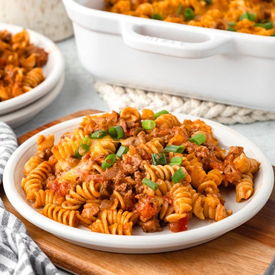 Cheesy Taco Pasta Casserole - Recipe photo by Simply Happy Foodie