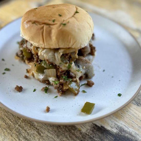 Mushroom Swiss Sloppy Joes - Recipe photo by thewholesomespoonblog