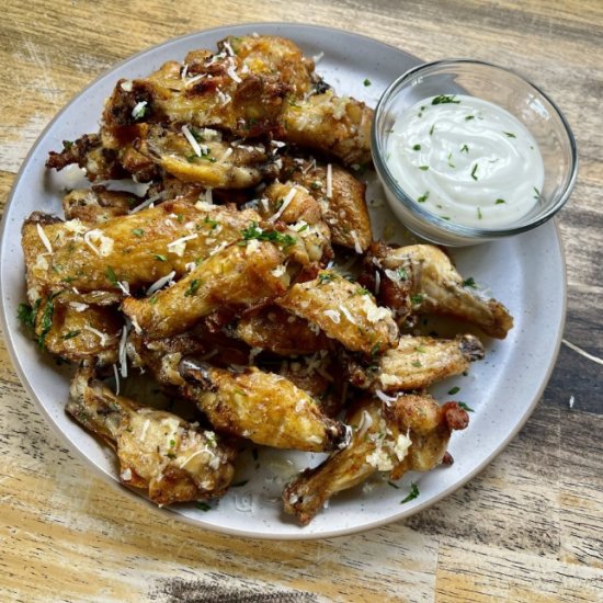 Parmesan Garlic Wings - Recipe photo by thewholesomespoonblog