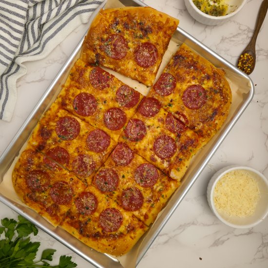 Easy Sheet Pan Pizza - Recipe photo by simply scratch made