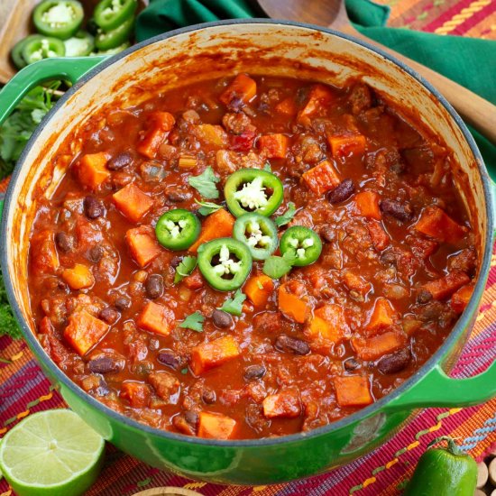 Sausage Sweet Potato Chili - Recipe photo by Simply Happy Foodie