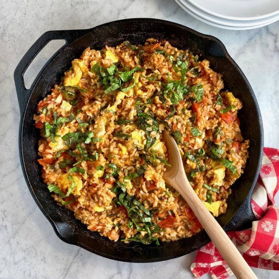Tomato & Basil Fried Rice - Recipe photo by thebrookcook.wordpress.com