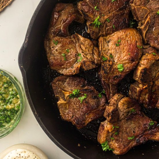 Easy Cast Iron Lamb Chops - Recipe photo by Grits and Pinecones