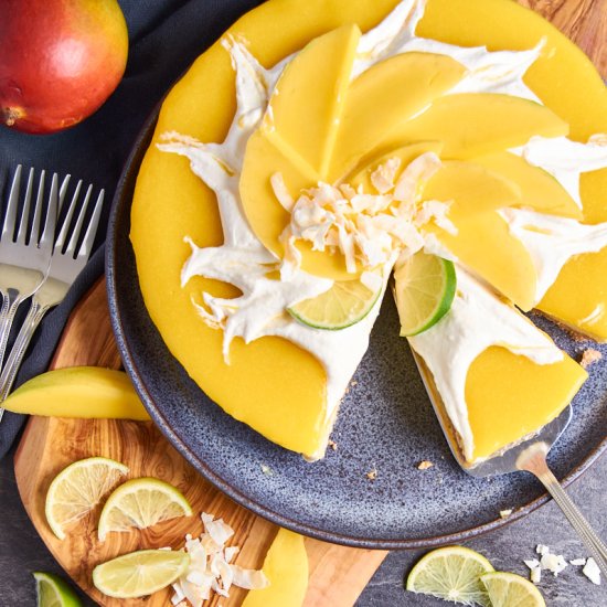 Mango White Chocolate Protein Cheesecake - Recipe photo by ForThePleasureOfEating