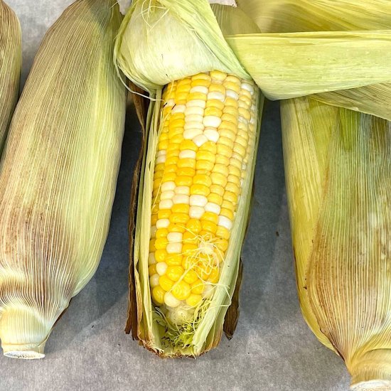 Easy Corn on the Cob Baked in Husk - Recipe photo by MaximalistVegan