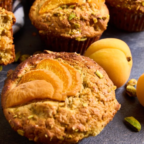 Pistachio Muffins with Apricots - Recipe photo by ForThePleasureOfEating