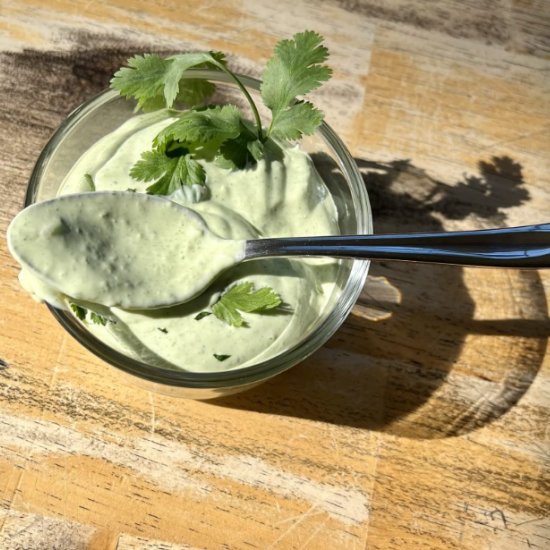 Cilantro Lime Crema - Recipe photo by thewholesomespoonblog