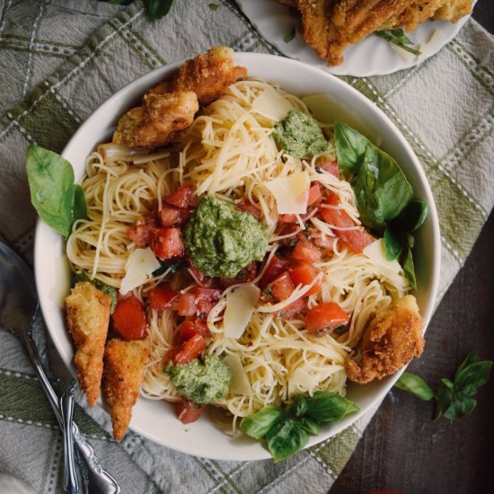 Zucchini Blossoms with Pasta & Pesto - Recipe photo by LivingtheGourmet