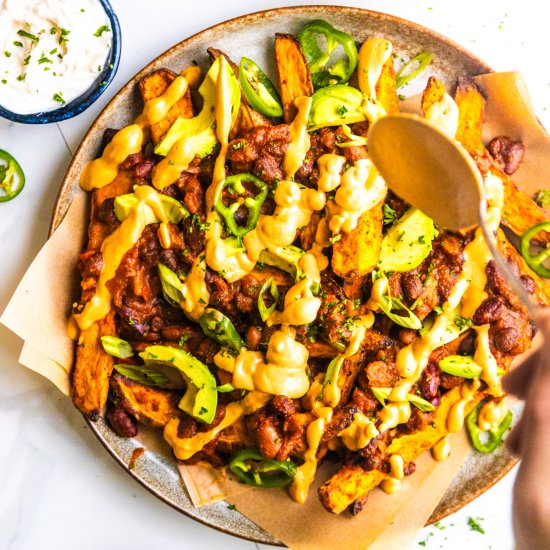 Loaded Chili Sweet Potato Fries - Recipe photo by becoming you with julie