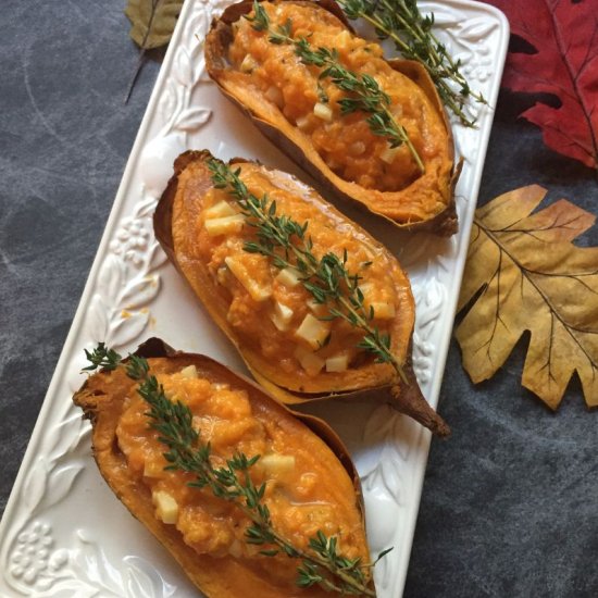 Easy Twice-Baked Sweet Potatoes - Recipe photo by Grits and Pinecones