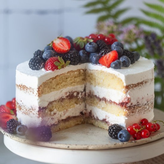 Vegan Vanilla Berry Cake - Recipe photo by vibrantplate