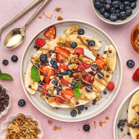 High-Protein Banana Split Yogurt - Recipe photo by HungryWhisk