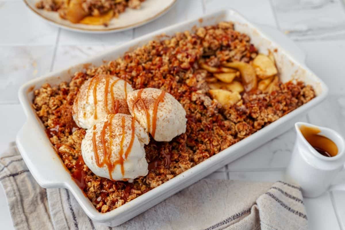 Apple Crisp with Ice Cream - Recipe photo by jenn@cookwhatyoulove.com