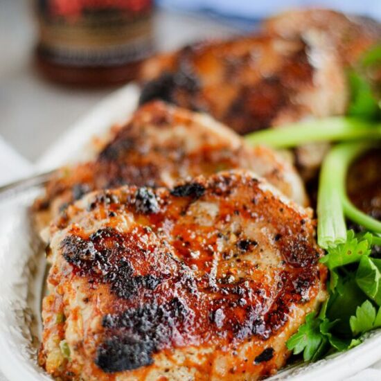 BBQ Glazed Stuffed Pork Chops - Recipe photo by LivingtheGourmet
