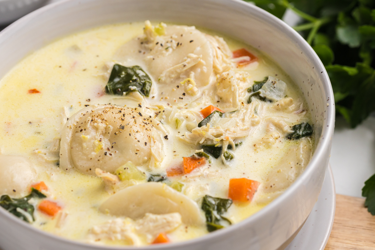 Chicken Florentine Soup with Ravioli - Recipe photo by savoryexperiments