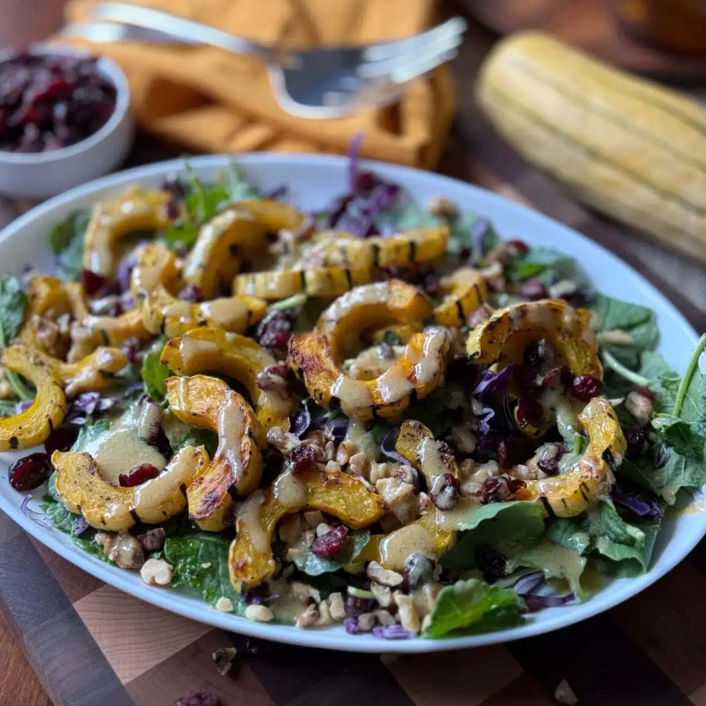 Delicata Squash & Baby Kale Salad - Recipe photo by pestoandpotatoes