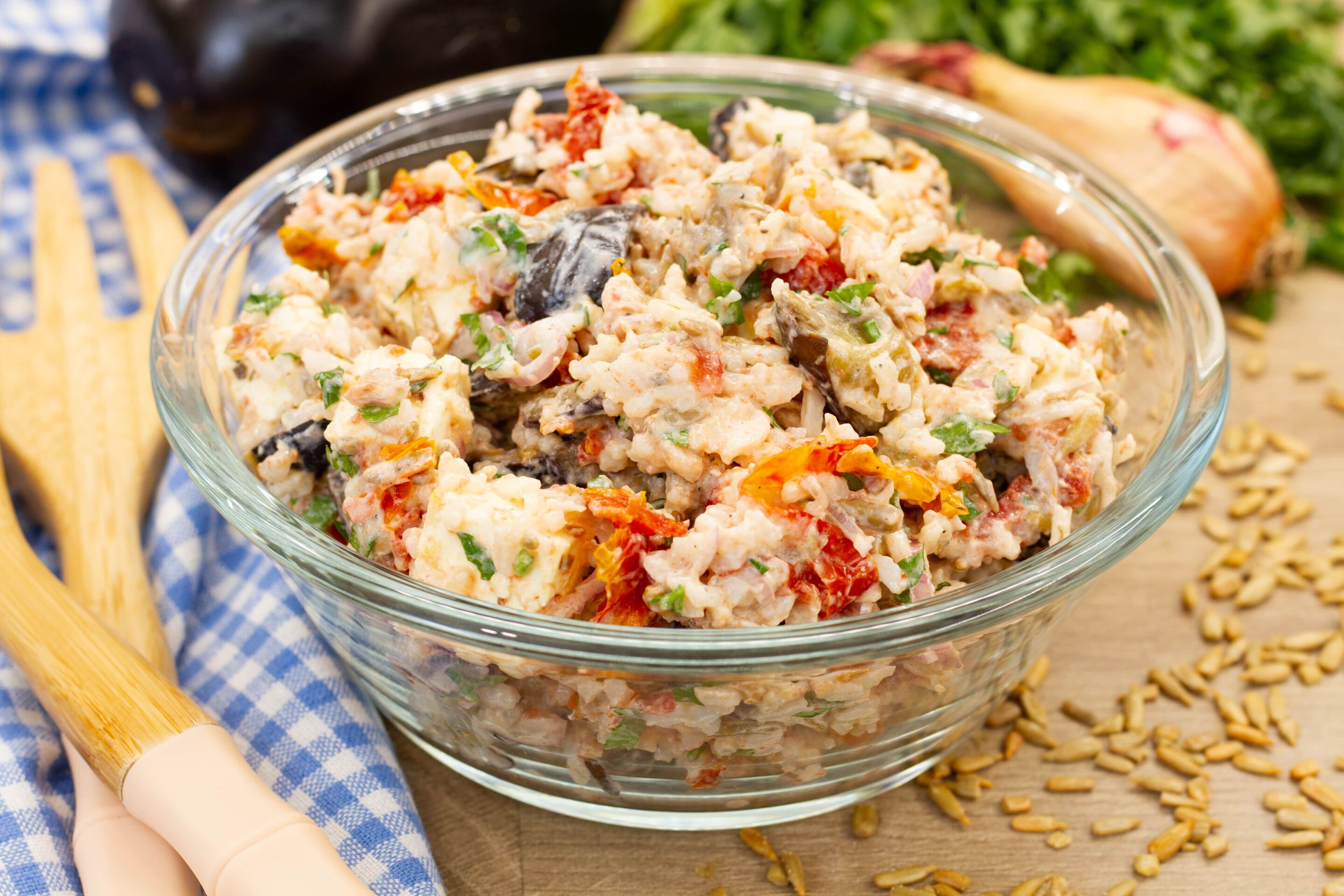 Rice Salad with Eggplant and Feta - Recipe photo by mecooks.com