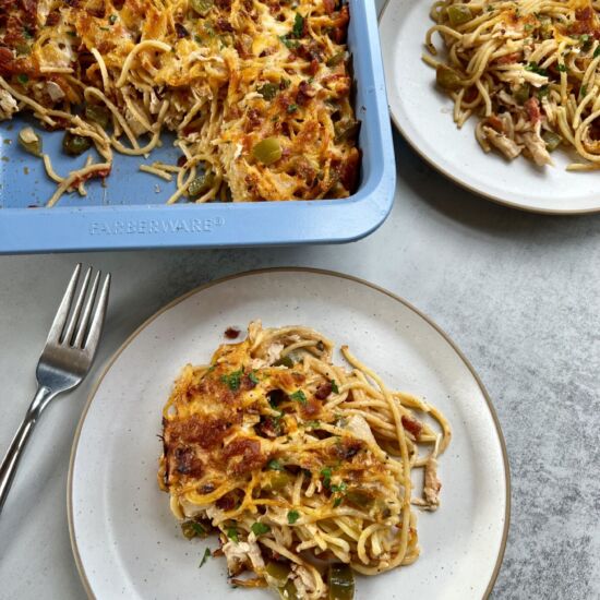 Baked Chicken Spaghetti - Recipe photo by thewholesomespoonblog