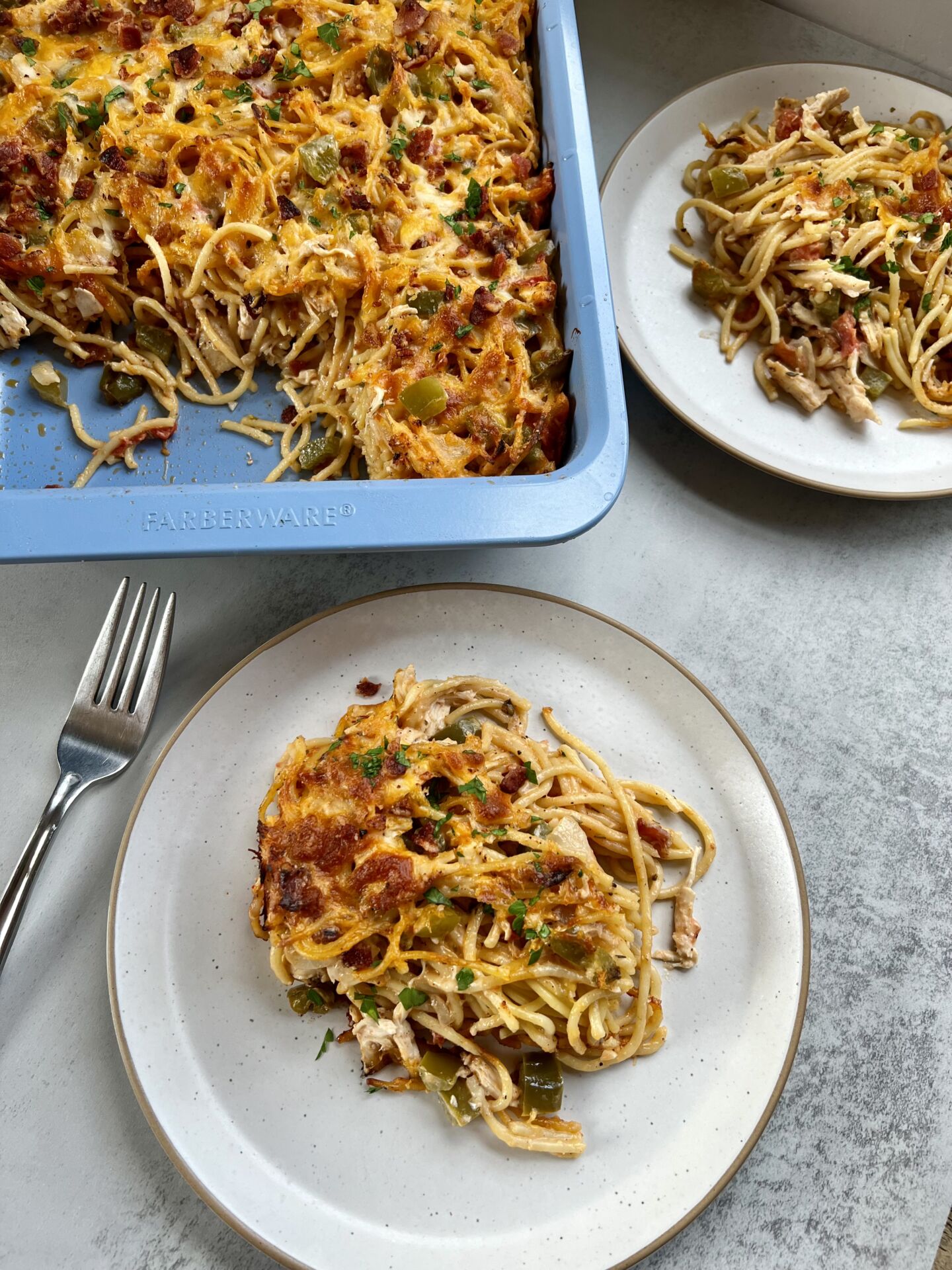 Baked Chicken Spaghetti - Recipe photo by thewholesomespoonblog