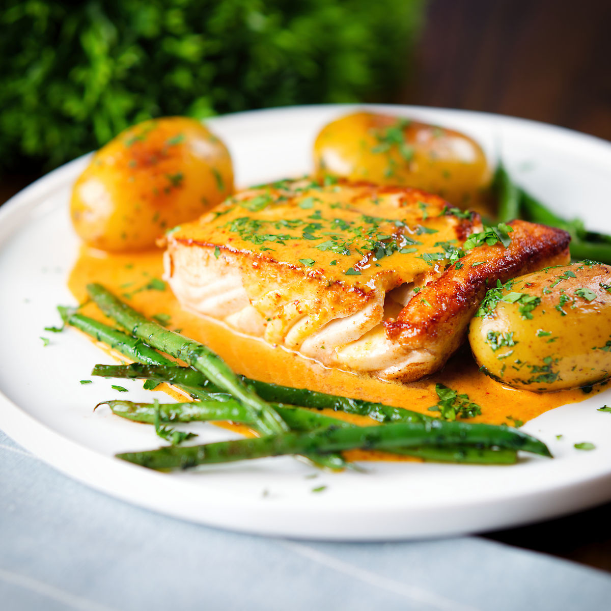 Halibut with Thai Curry Sauce - Recipe photo by Brian Jones