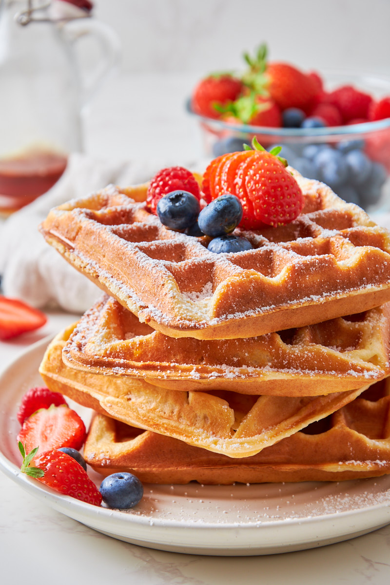 Sourdough Cottage Cheese Waffles - Recipe photo by ForThePleasureOfEating