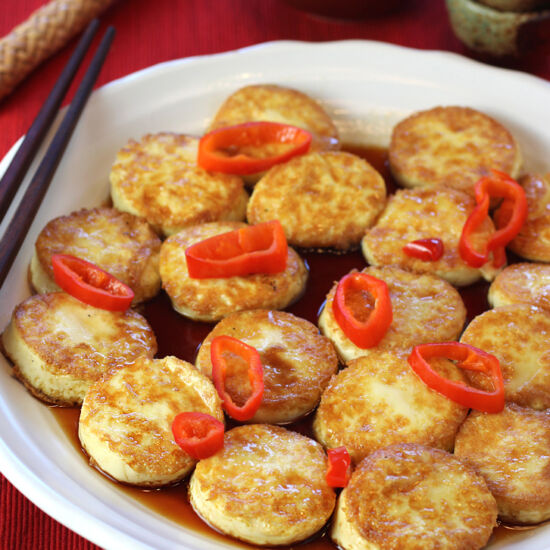 Seared Egg Tofu with Honey and Soy - Recipe photo by Food Gal