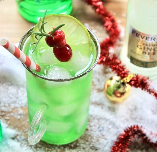 Festive Grinch Moscow Mule Cocktail - Recipe photo by Red Wine Dragons