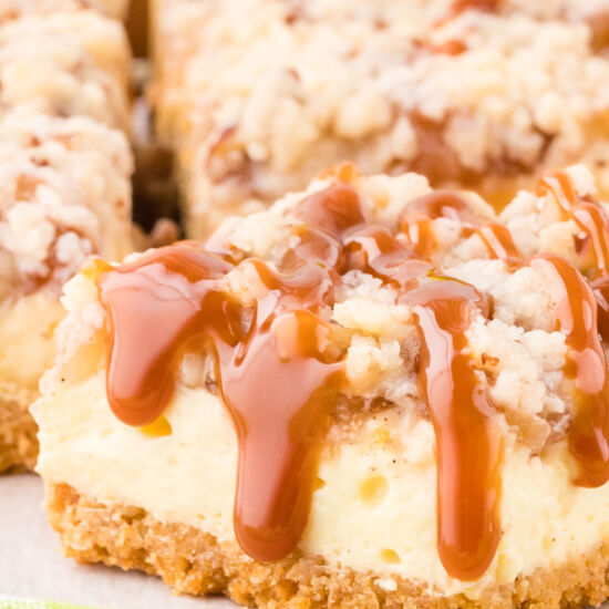 Caramel Apple Cheesecake Bars - Recipe photo by Tessies Table