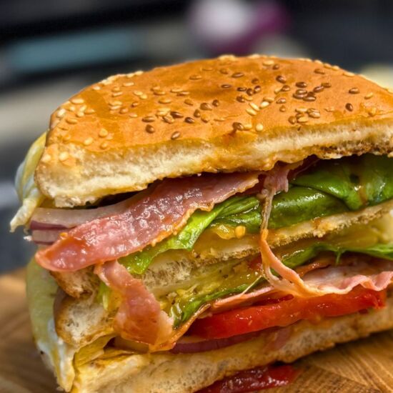 Cheesy Bacon Egg Burger - Recipe photo by Delicious Destinations