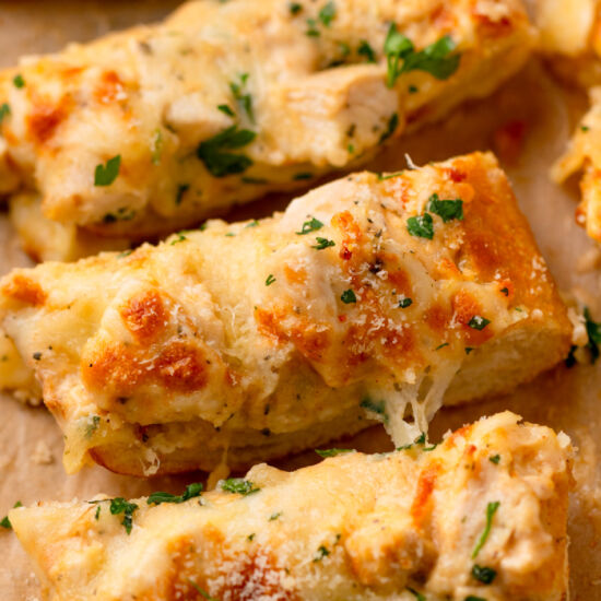 Chicken Alfredo Garlic Bread - Recipe photo by The Cookin Chicks